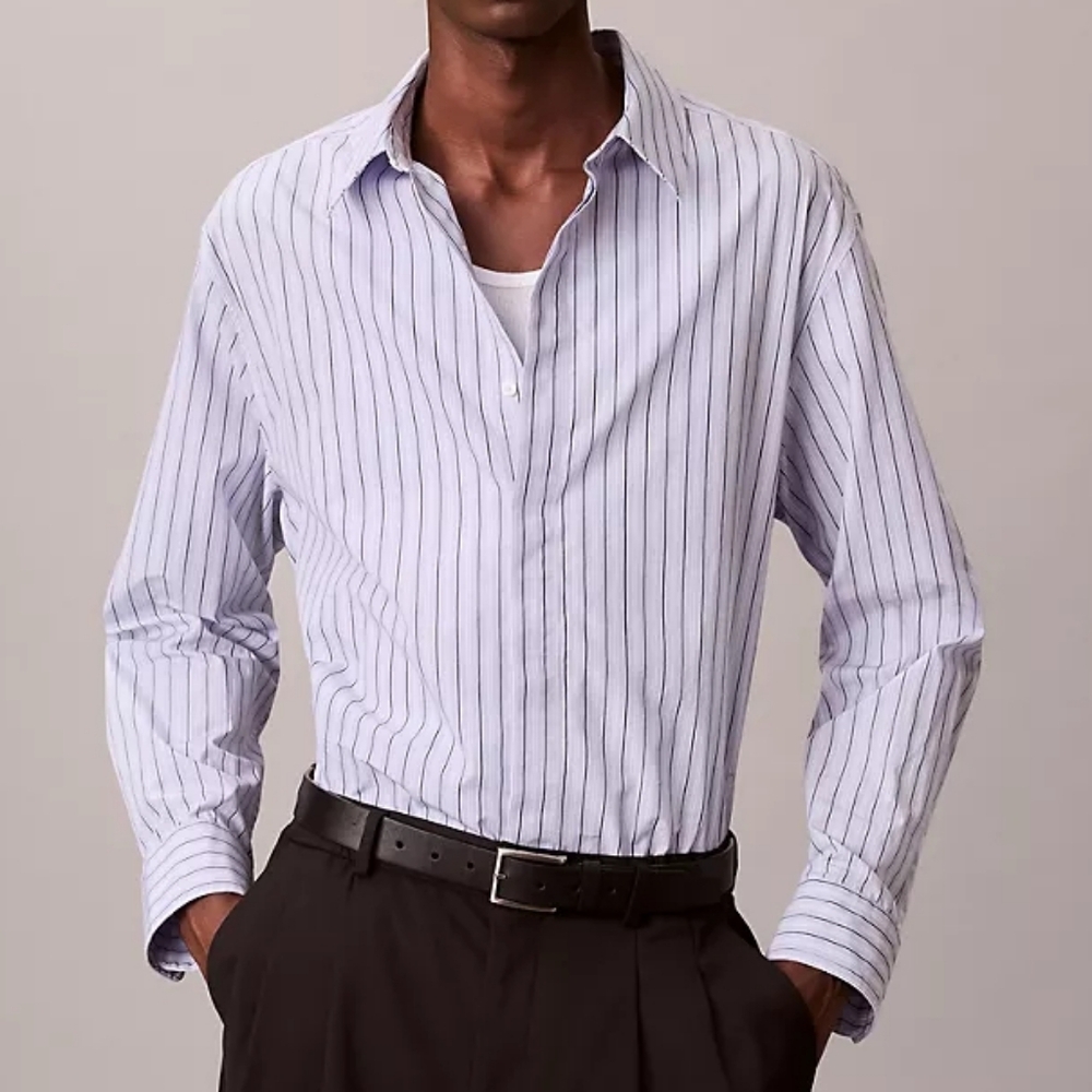 Calvin Klein Men's Cotton Slim Fit Lavender Striped Button Up Shirt